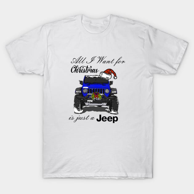 Christmas Jeep Blue T-Shirt by 4x4 Sketch